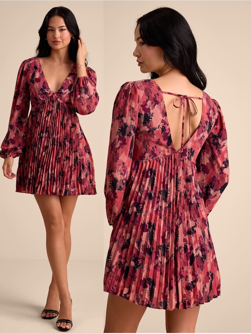 LULUS Pleated Chiffon Long Sleeve  Whimsigoth Y2K Dark Fairycore Babydoll Dress
